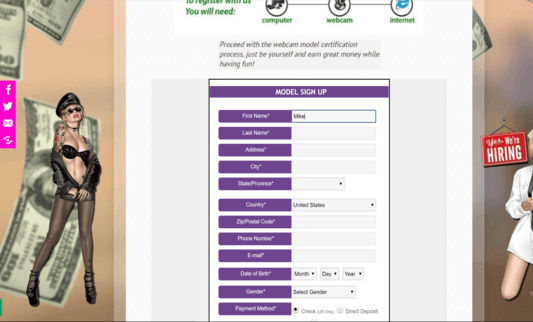 Cam Model Signup Form