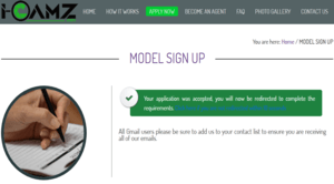 Cam Model Signup Success